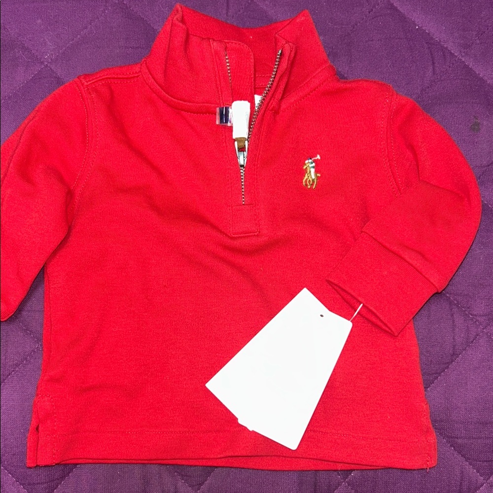 Ralph Lauren Red Kids Quarter-Zip Sweatshirt